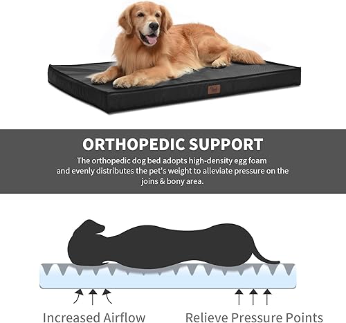 Miniatura 8 de Cama para perros extra grande para exteriores, cama impermeable para perros grandes, cama ortopédica de espuma de huevo para mascotas con cubierta