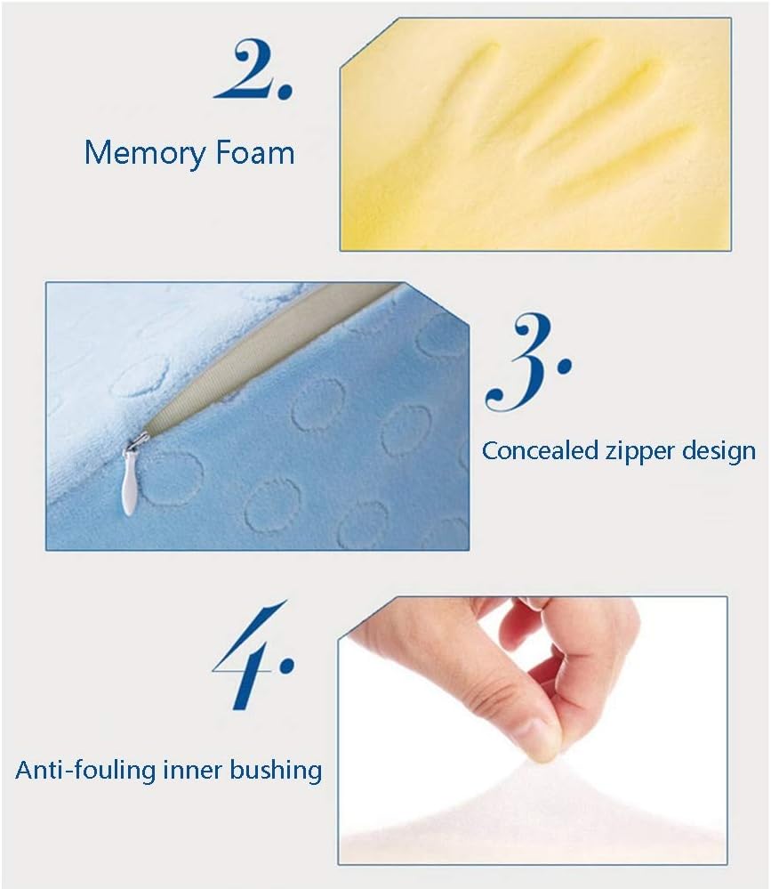 Memory Foam Bed Wedge Pillow Washable Cover Elevated Support Cushion Acid Reflux Lower Back Pain Heartburn Snoring (Color : Pink Size : 60x55x35cm) (Blue+White 60x55x35cm)