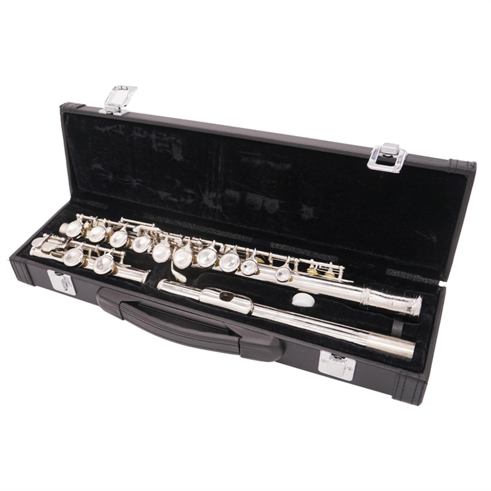 Flauta De Tono C Con Orificio Cerrado De 16 Teclas Para Estudiantes, Instrumento De Flauta Plateada Niquelada De Cobre Blanco Con Caja Flauta Travesera Kit