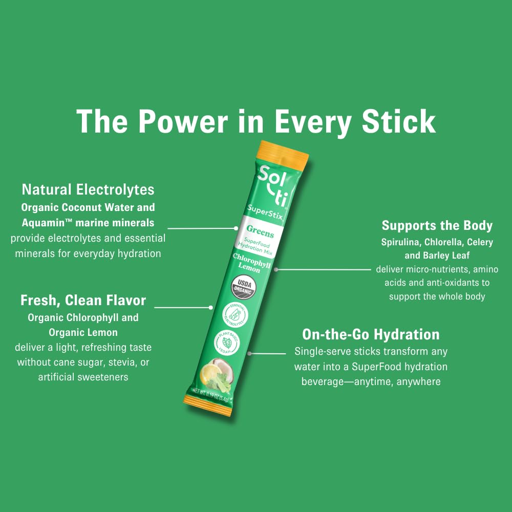 Sol-ti Organic Electrolyte Hydration, Chlorophyll Lemon SuperStix, 14ct — Amazon image 4