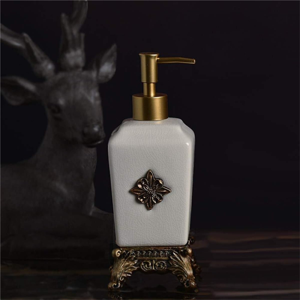 Dispenser Sapone Ricaricabile Distributore di Sapone per lozione, distributore in Ceramica, flacone Liquido Decorato con Motivo Floreale Base Dosatore Liquido
