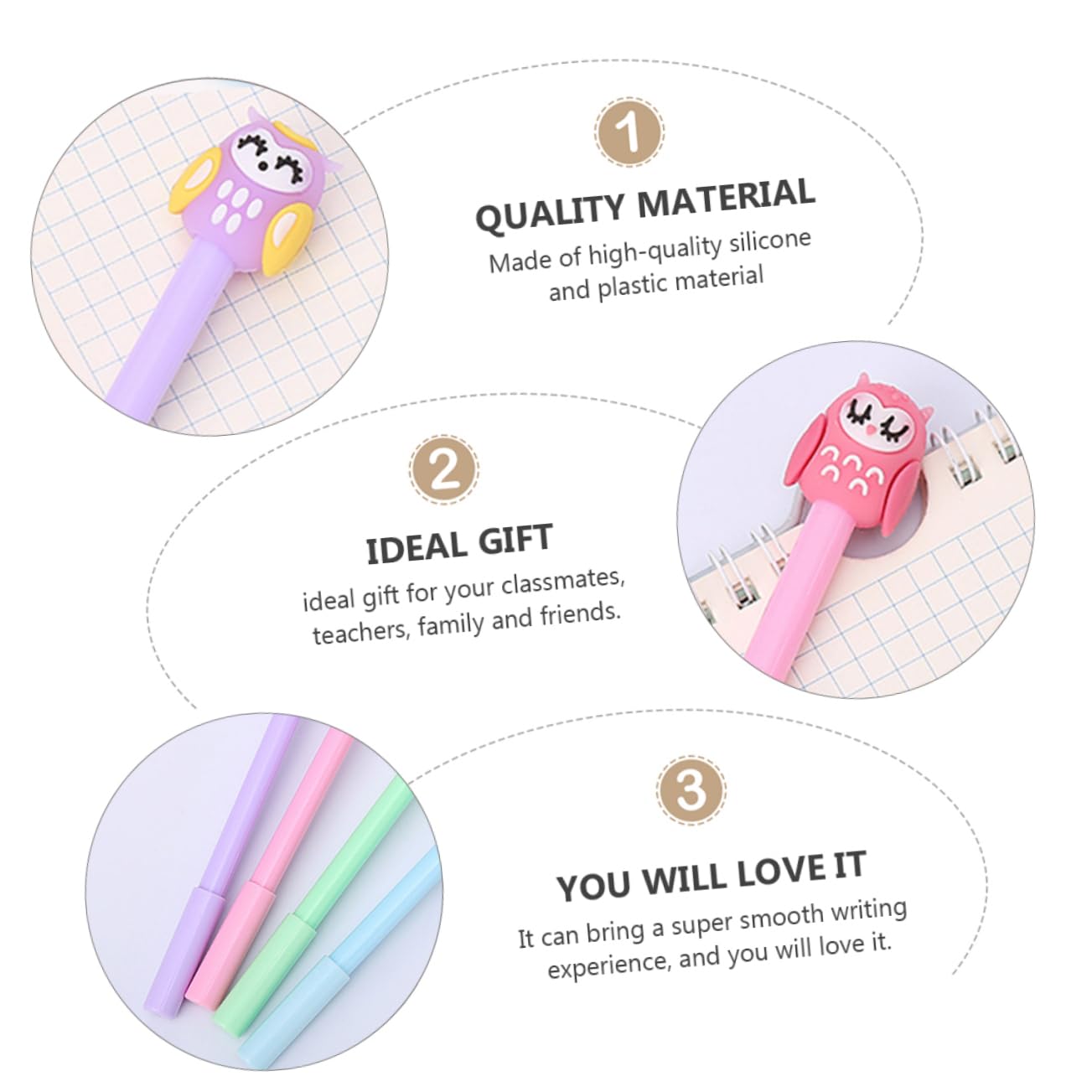 MAGICLULU 3 Set di Penne in Silicone con Inchiostro Gel Cancelleria Scolastica Design a Forma di Gufo Penne per Studenti per Ragazzi E Ragazze Adulti 12 Pezzi*3