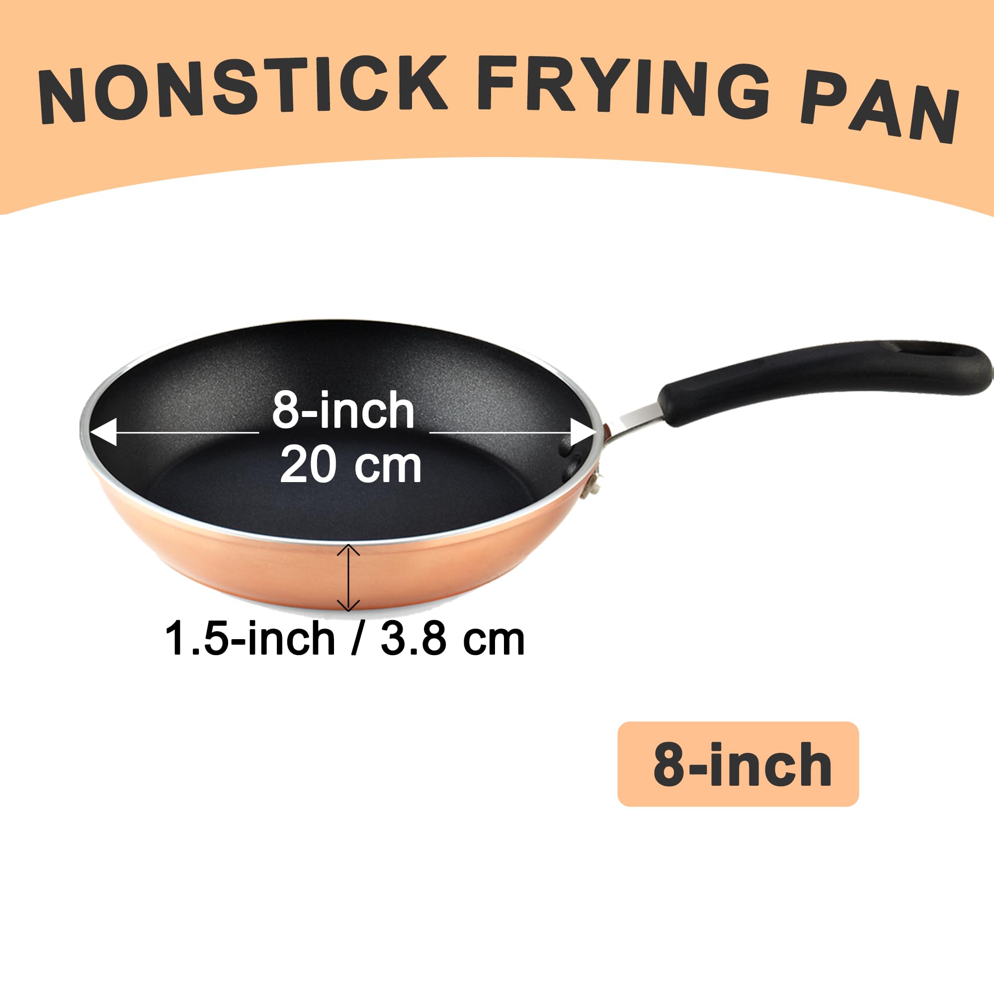 Cook N Home Nonstick Frying Pan Skillet, 8-Inch Sauté Fry Pan Omelet Egg Pan Induction Cookware, Copper