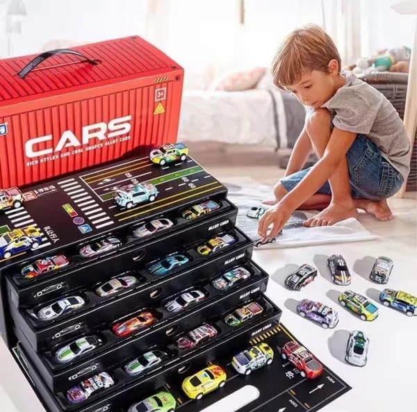 Image of 48 PCS Pull Back Toy Cars Set for Kids - Mini Race Cars with Storage Box, Fun and Interactive Vehicle Toys for Children Aged 3 for Young Car Enthusiasts and Collectors