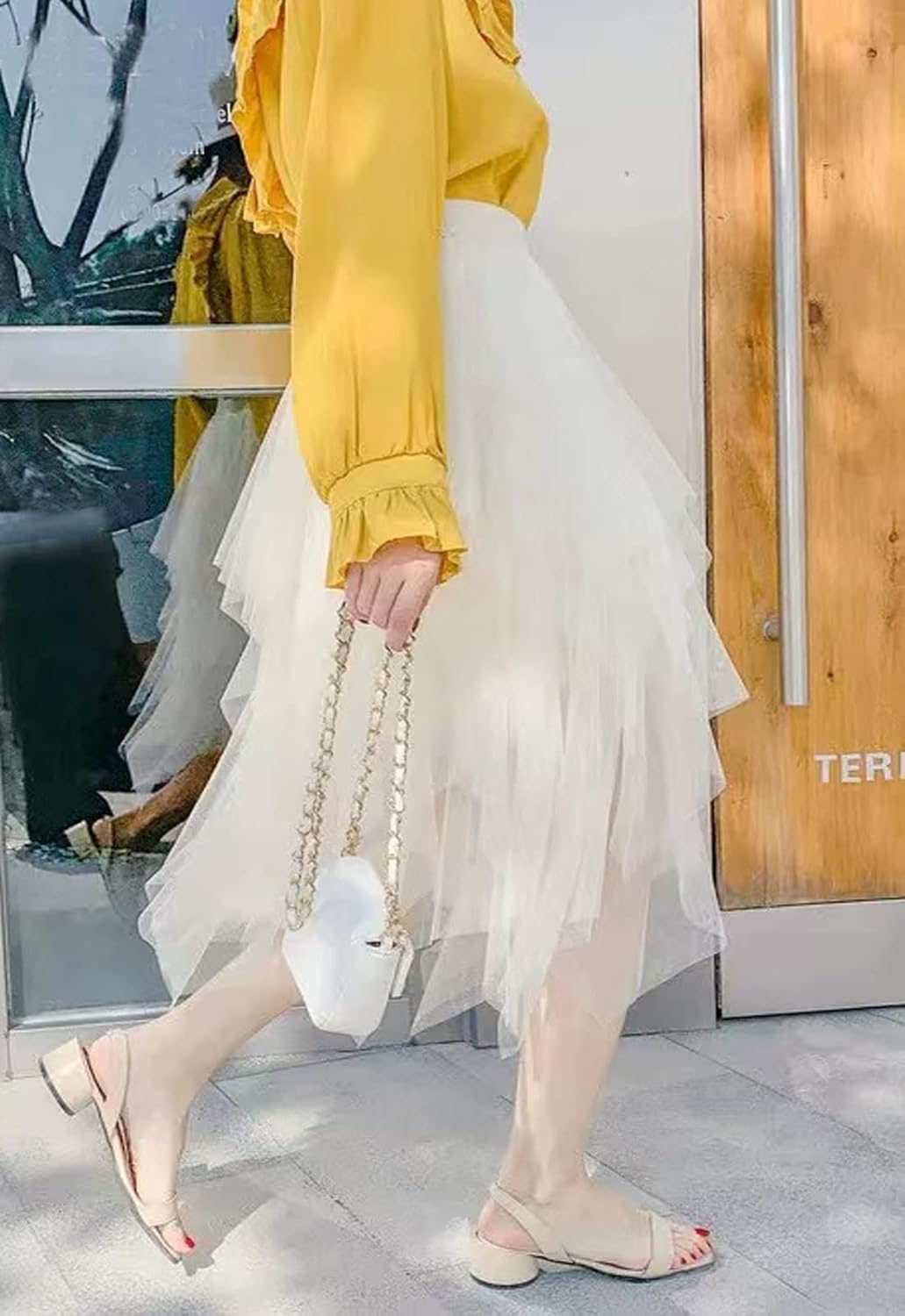 LBKKC Tulle Skirts for Women, Puffy Skirt Asymmetrical Midi Length Ruffled Tutu Layered Mesh Fairy Skirt - Image 5