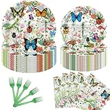 ZJRUI 96Pcs Bug Party Plates Napkins Supplies Bug Birthday Party Decorations Tableware Set with Paper Plates Napkins Forks for Summer Nature Insect Theme Birthday Baby Shower | Serve 24