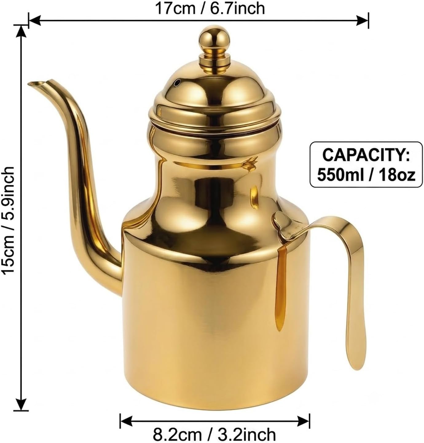 Stainless Steel Olive Oil Dispenser, 18oz Cooking Oil Bottle for Kitchen, Vinegar Cruet Container with Ergonomic Handle