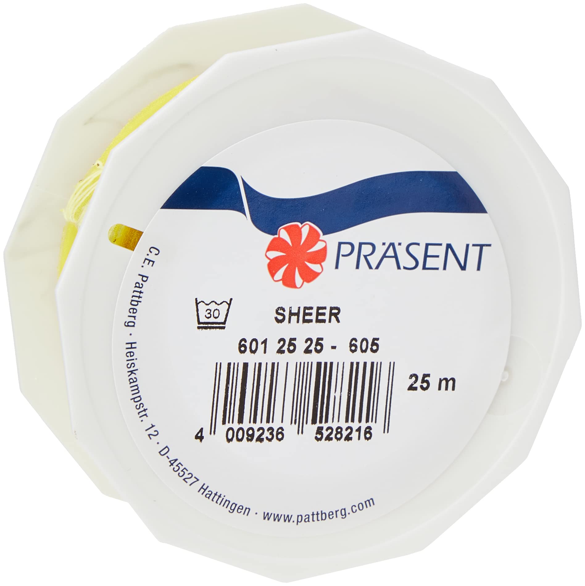 Präsent Yellow C.e. Pattberg Sheer Organza Ribbon 27 Yards Gift Wrap Ribbon, 1 Inch Width, Accessories For Decoration & Handicrafts, Decoration Ribbon For Presents, For Every Occasion