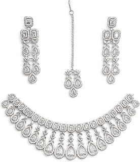 The House of Jewellery Bridal Pink Stone Jewelry Set for Women | Choker Necklace Set with Earrings & Maang Tikka | Wedding... Price In India