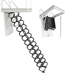VEVOR Attic Ladder Wall-Mounted, 660LBS/299.4KG Capacity, Fits 9.5 to 10 ft Ceiling Height, 12-Step Steel Folding Stairs with Handrails, Pull Down Attic Ladders for Attics, Garages, Roofs, Basements