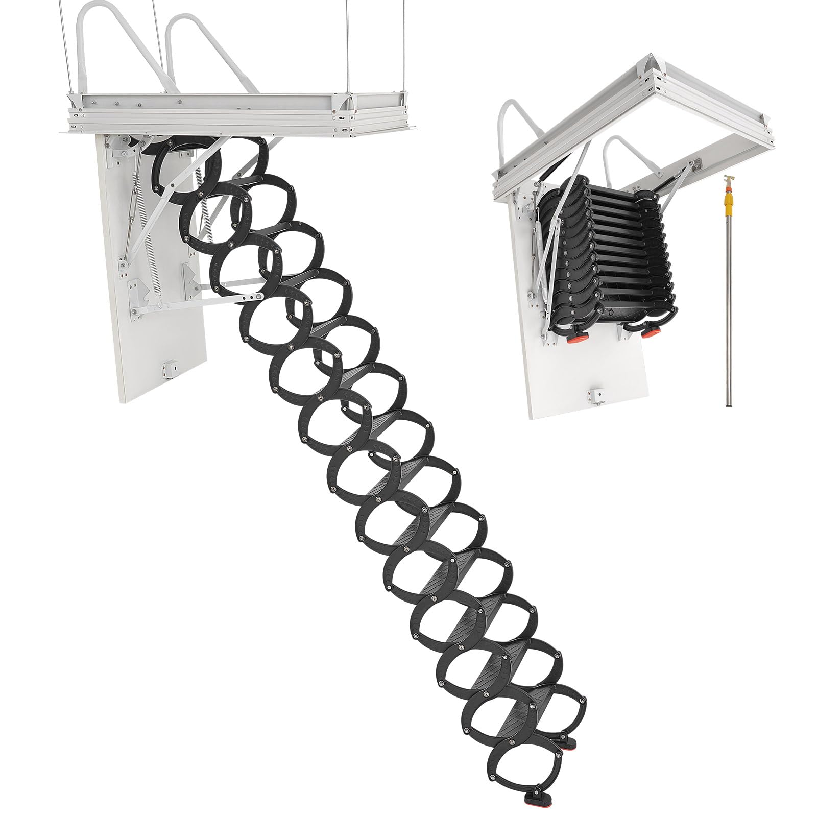 VEVOR Attic Ladder, 660LBS/299.4KG Capacity, Fits 10.5 to 11 ft Ceiling Height and 39.4 x 27.5 inch Opening Size, Alloy Steel Pull-Down Retractable Ceiling Stair with Pulling Rod for Attic Loft Roof