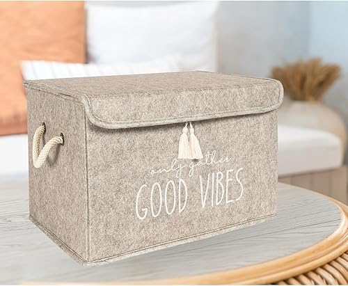 Miniatura 8 de Pazar Kaps Cesta organizadora plegable de tela de fieltro con tapa abatible y asas, caja de manta de ropa para el hogar, oficina, armario, estantes