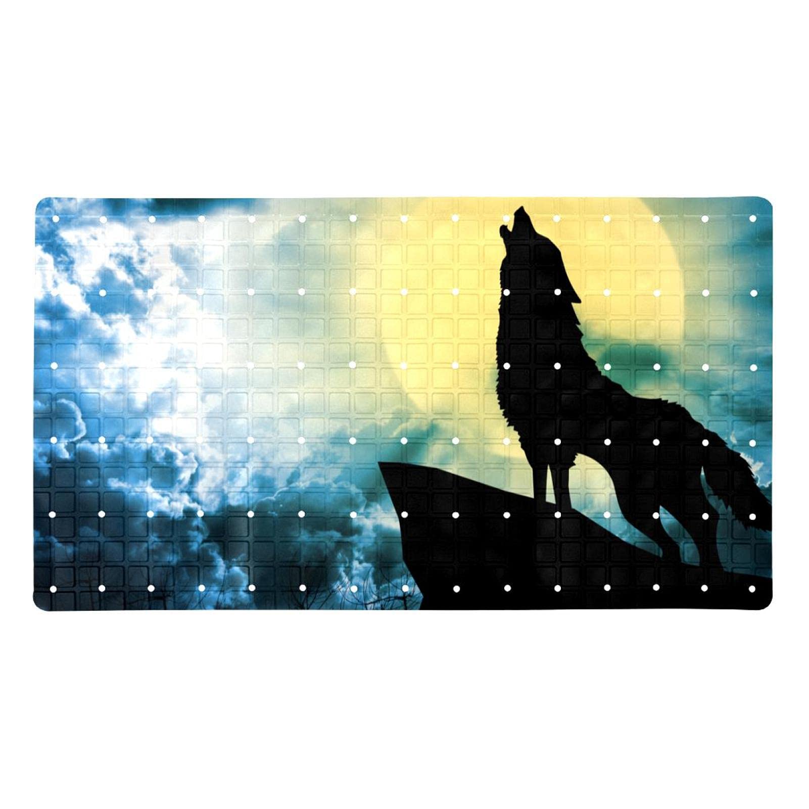 Alfombrilla de ducha para baño familiar antideslizante motivo lobo luna llena para bañera