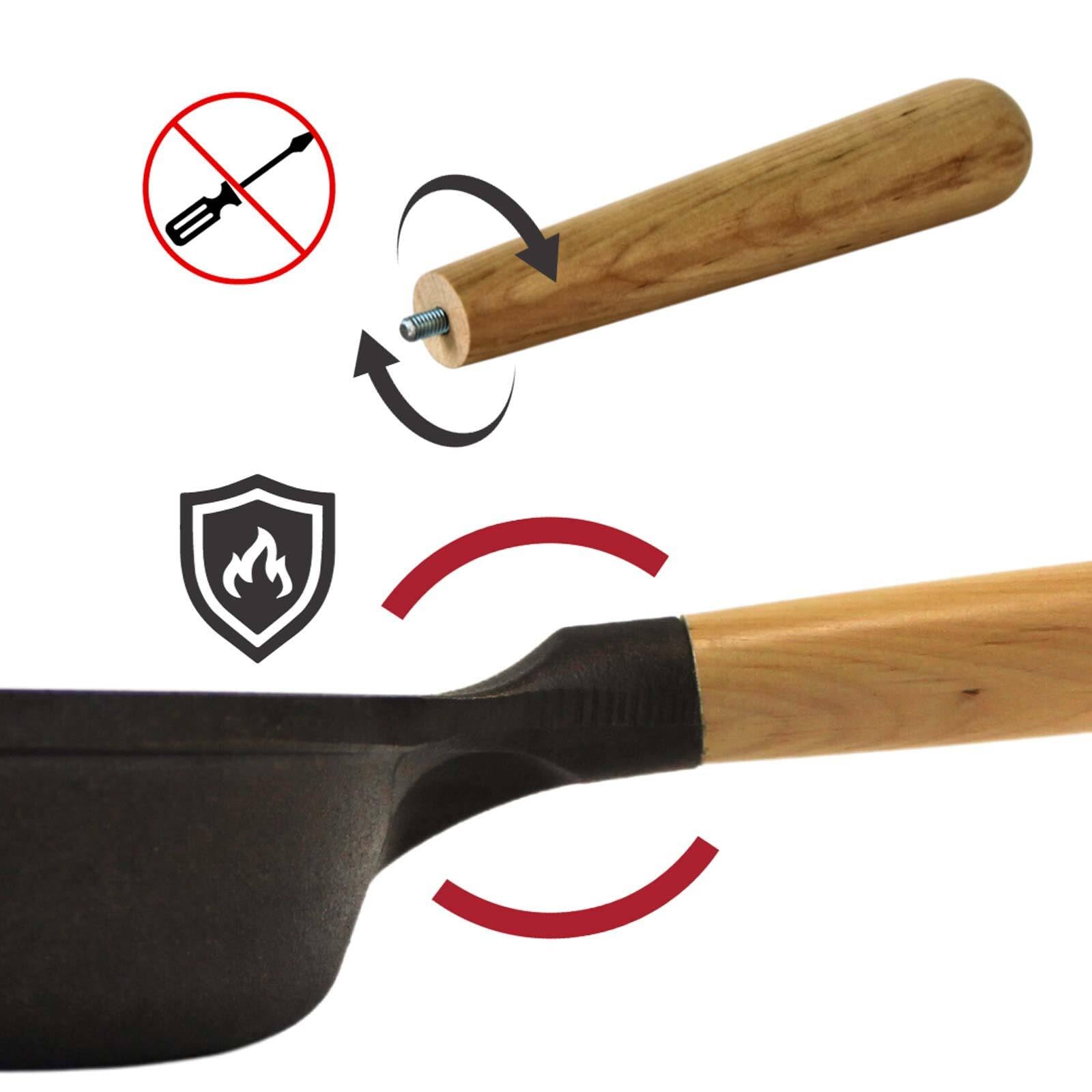 BRIZOLL Gusseisen Pfanne Ø28 cm mit Glasdeckel – Bratpfanne, Steakpfanne, Servierpfanne, Eisenpfanne, Gußeisenpfanne Griff abschraubbar – alle Herdarten: Induktion, Gas, Elektro, Ofen, Grill, Camping