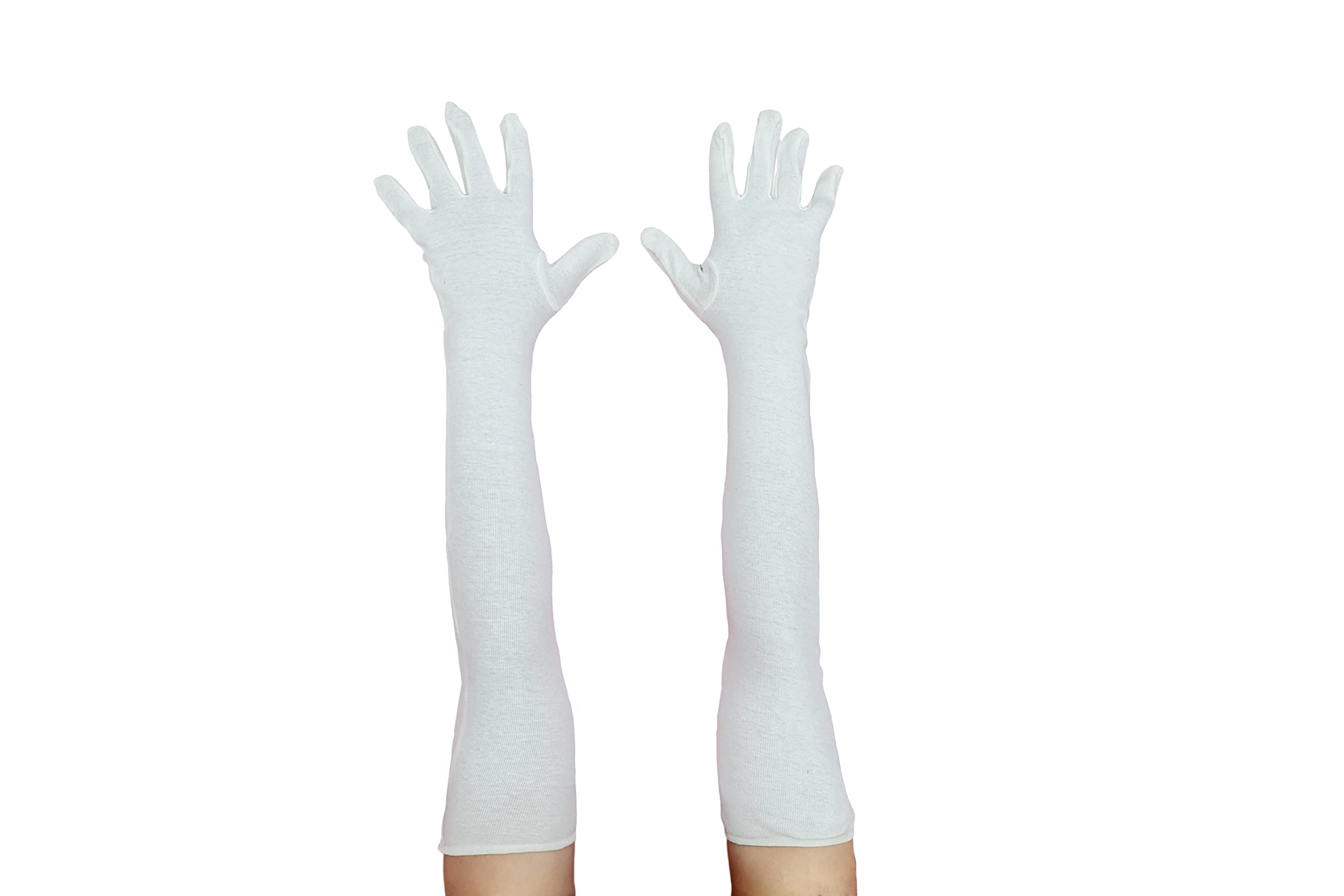 MUKHAKSH White Unisex Men Women Boys Girls Pure Cotton Skin Full Arm Sleeves Gloves for Bikes Scooter Scooty Trekking Jogging at Beach for Sports