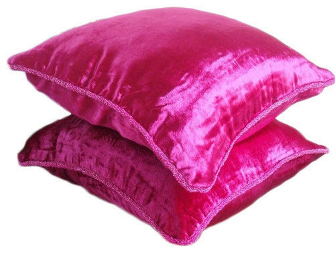The HomeCentric Fuchsia Pink Cushion Covers Pack of 2, 50x50 cm (20"x20"), Square Throw Velvet Pillow Cover with Bead Border, Decorative Solid Color Contemporary Style Cushion Covers - Fuchsia Love