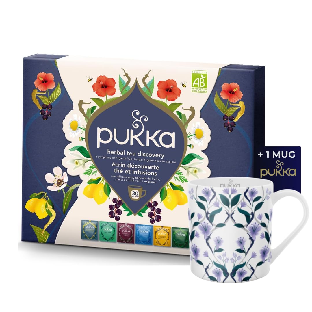 Pukka | Coffret Écrin Découverte &1 Mug |Thés & Infusions Biologiques et Ayurvédiques, Issus du Commerce Équitable 60 Sachets | 30 sachets &1 Mug Pukka