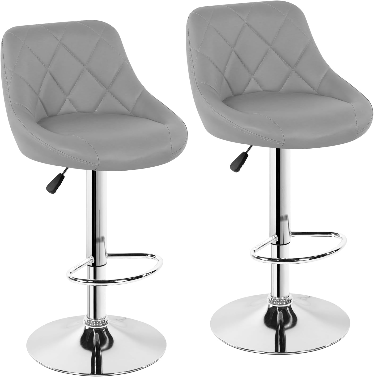 Bar Stools Set of 2, Adjustable Swivel PU Leather Breakfast Kitchen Stool with Backrest and Footrest for Kitchen Counter Breakfast Bar (Grey)