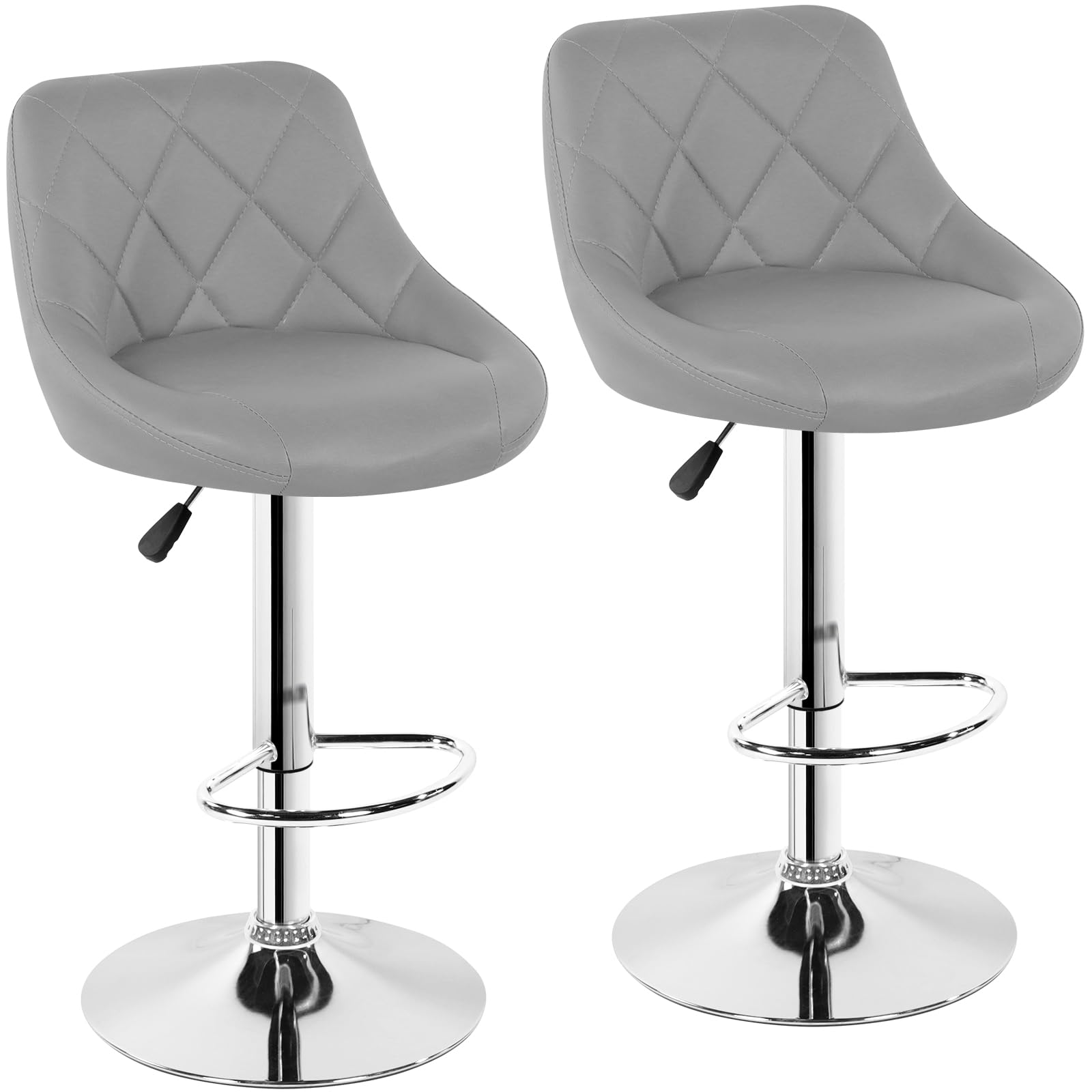 Bar Stools Set of 2, Adjustable Swivel PU Leather Breakfast Kitchen Stool with Backrest and Footrest for Kitchen Counter Breakfast Bar (Grey)