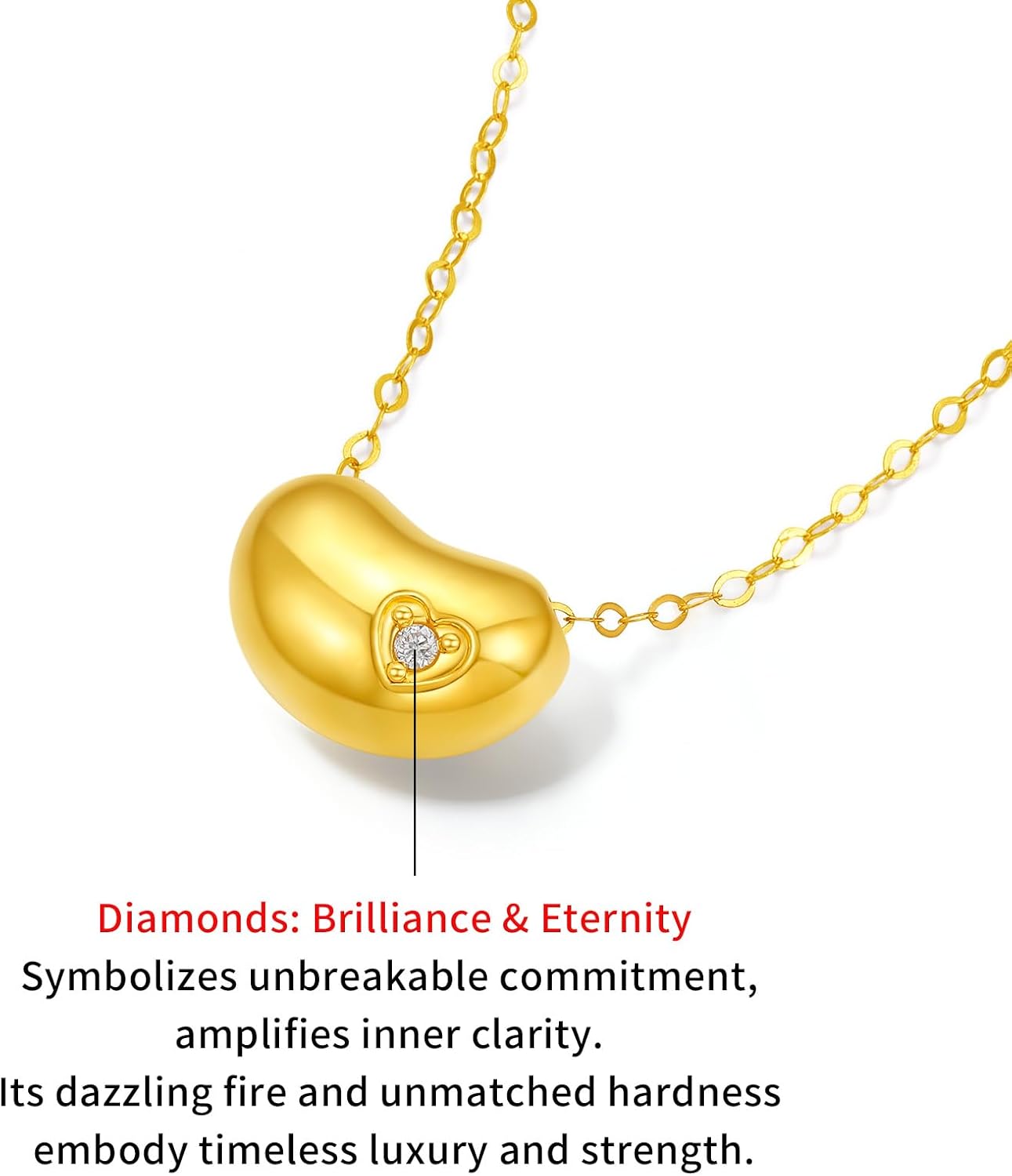 18K/750 Real Gold Heart Bean Pendant Necklaces with Diamond Adjustable Chain Necklace Dainty Jewelry for Women Lover Mom Daughter Birthday Anniversary 15.7-17.7"(40+5CM) W0615897