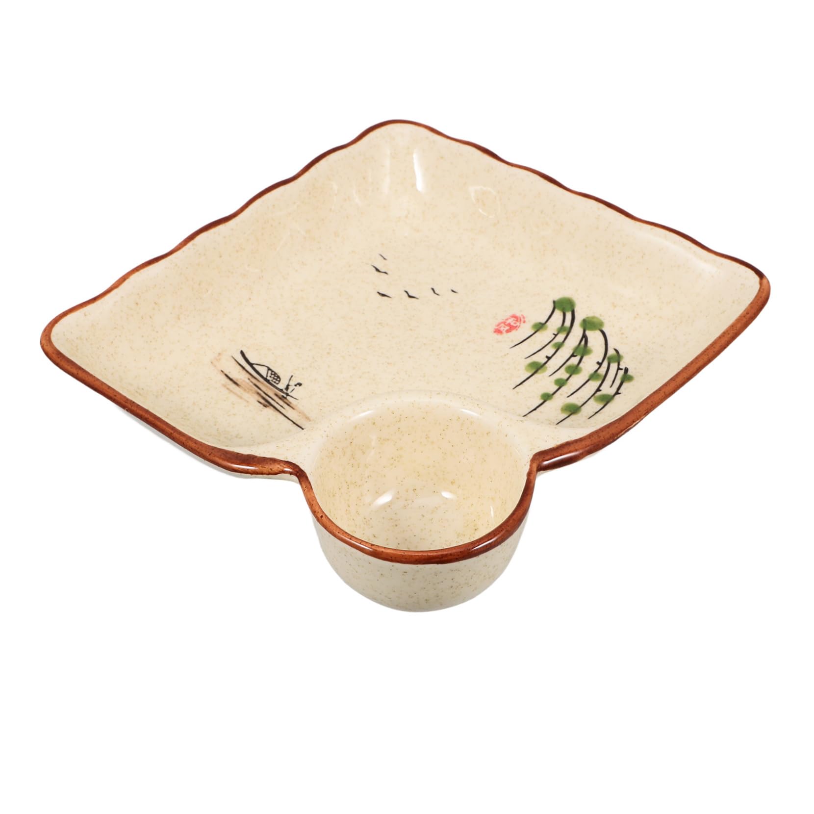 DECHOUS Dumpling Plate with Sauce Divider Retro Design Food Plate for Dips and Sushi Compact Serving Dish for Parties Weddings and Home Kitchen Use