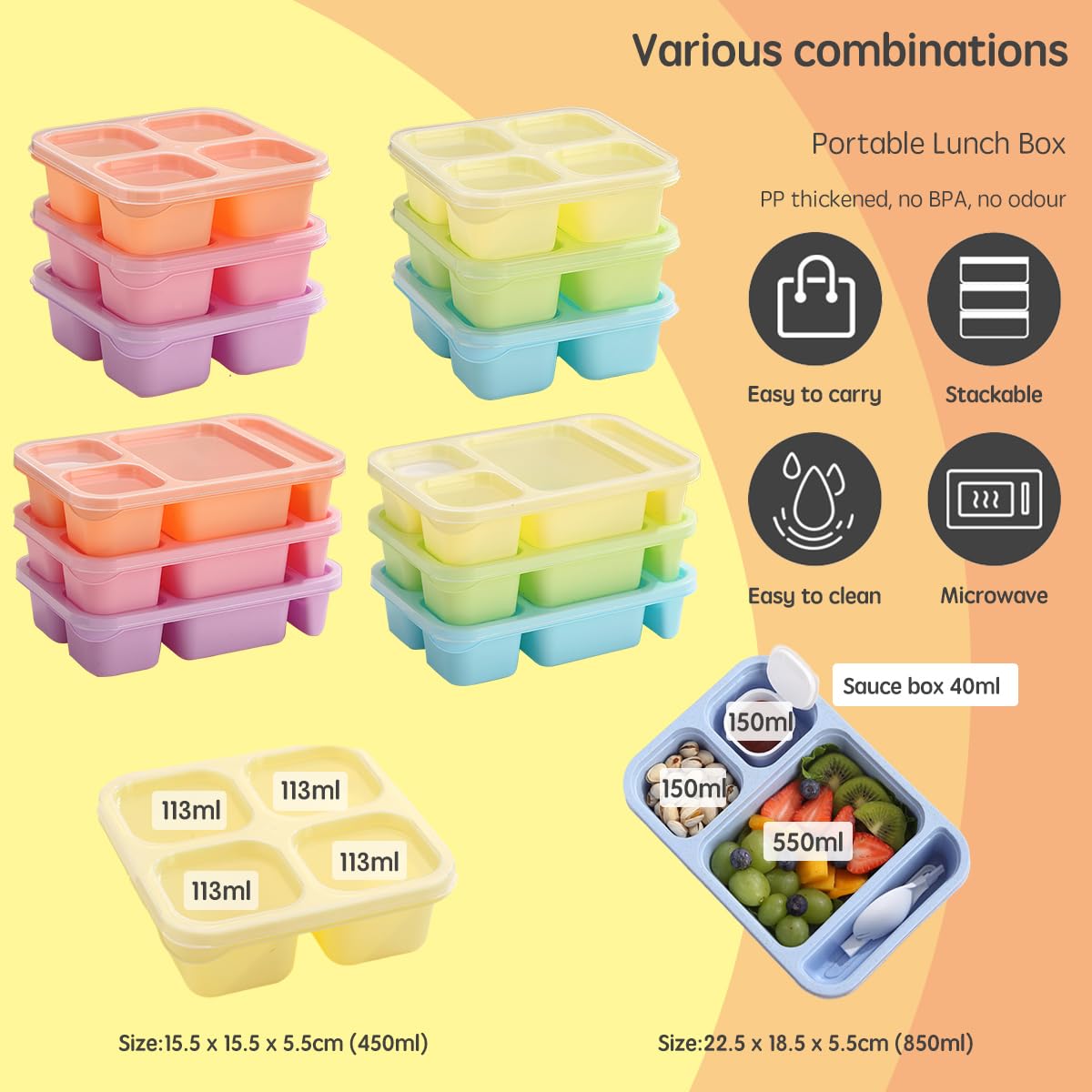 Daelesr Boite Repas 900ml, Bento Lunch Box Étanche, Repas Boîtes avec 3 Compartiments et Daelesr Boite Repas 900ml, Bento Lunch Box Étanche, Repas Boîtes avec 3 Compartiments et