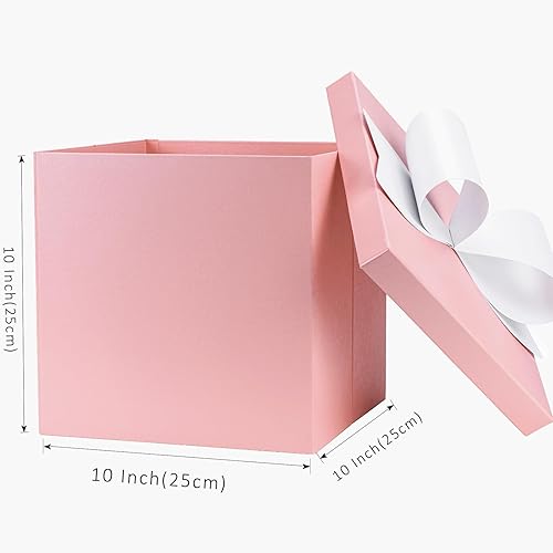 Miniatura 5 de LaRibbons Cajas de regalo grandes con tapas, 10 x 10 x 10 pulgadas, cajas de regalo plegables cuadradas rosas para el día de San Valentín,