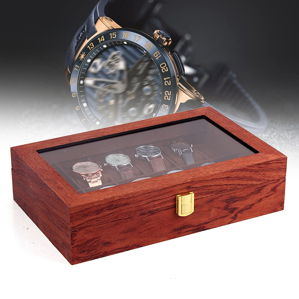 Caja de madera para relojes de 6/10/12 ranuras, caja de reloj de madera maciza, ideal para exhibir y guardar relojes (12 ranuras)