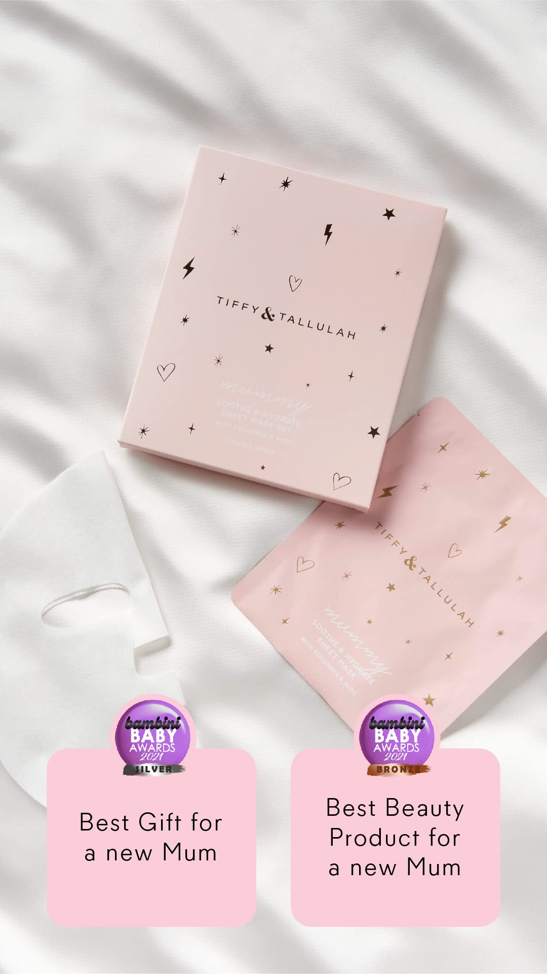 Tiffy & Tallulah | MUMMY Luxury Soothe & Hydrate Sheet Mask | Hyaluronic Acid | Vegan, Cruelty Free | 1 Pack (3 Face Masks)