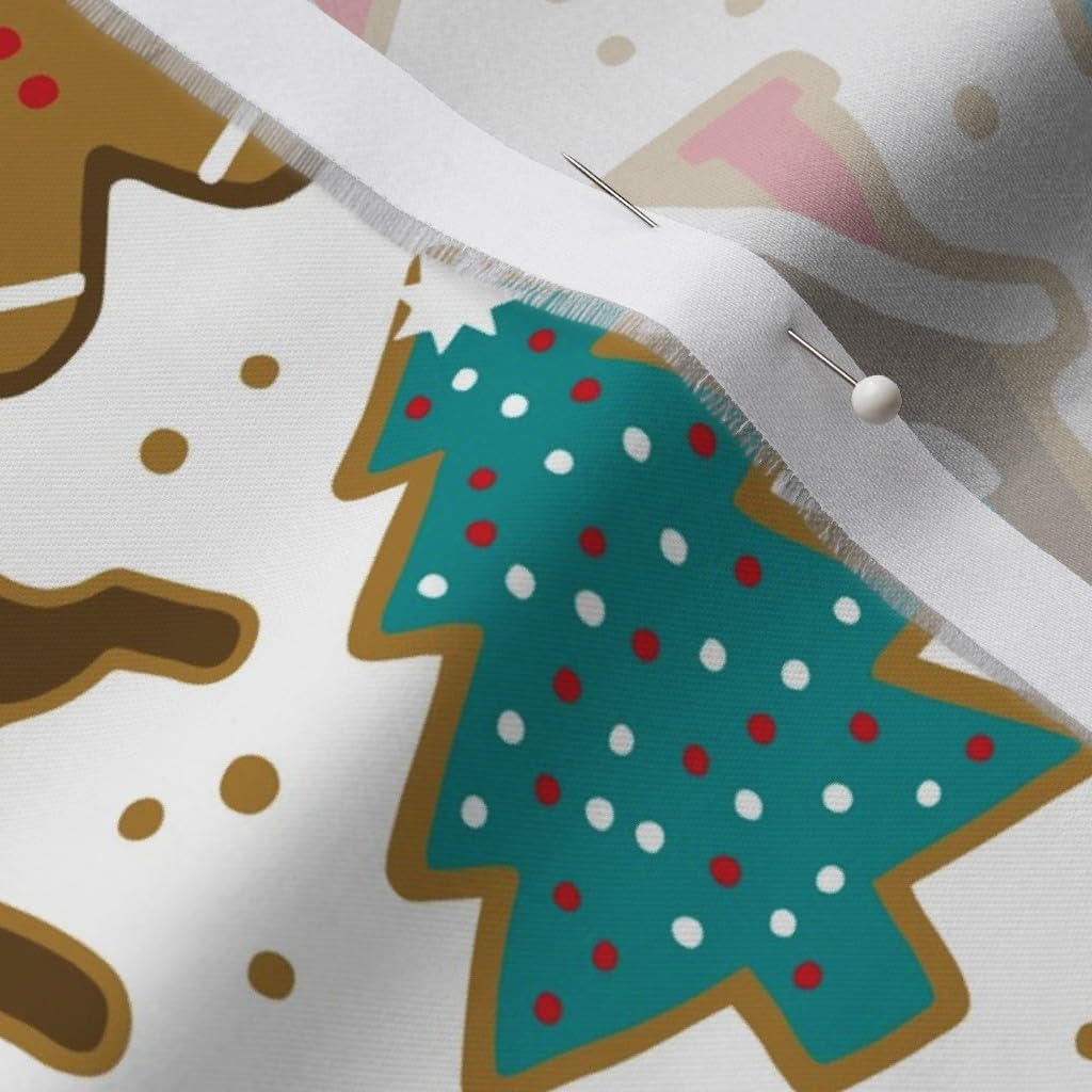 Spoonflower Fabric - Christmas Gingerbread Cookies White Snowman Winter Holidays Food Printed on Organic Cotton Sateen Fabric by The Yard - Sewing Quilting Apparel Home Decor