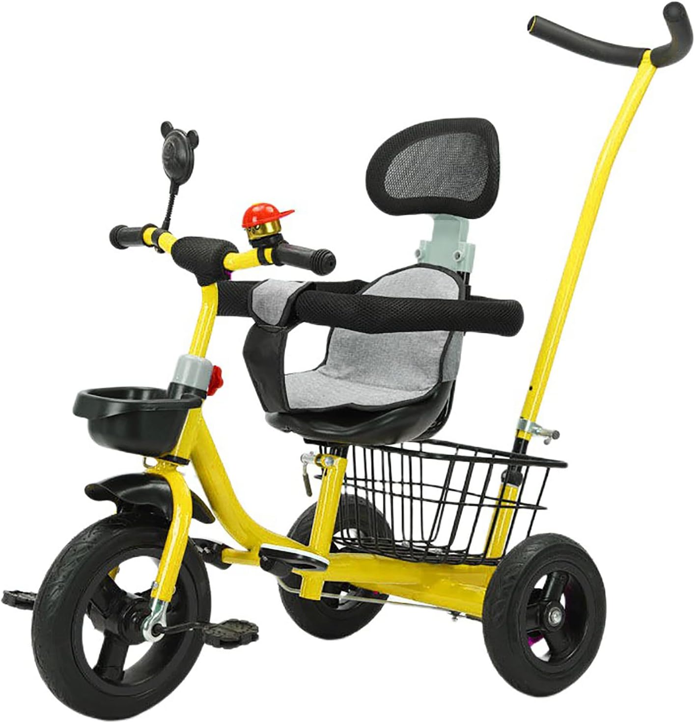 Tricycles for 1-3 Year Olds,Balance Bike,Stroller Tricycle with Adjustable Push Handle & Backrest Seat,Storage Basket,Removable Pedals,Birthday Gift & Toy for Boys and Girls (Yellow)