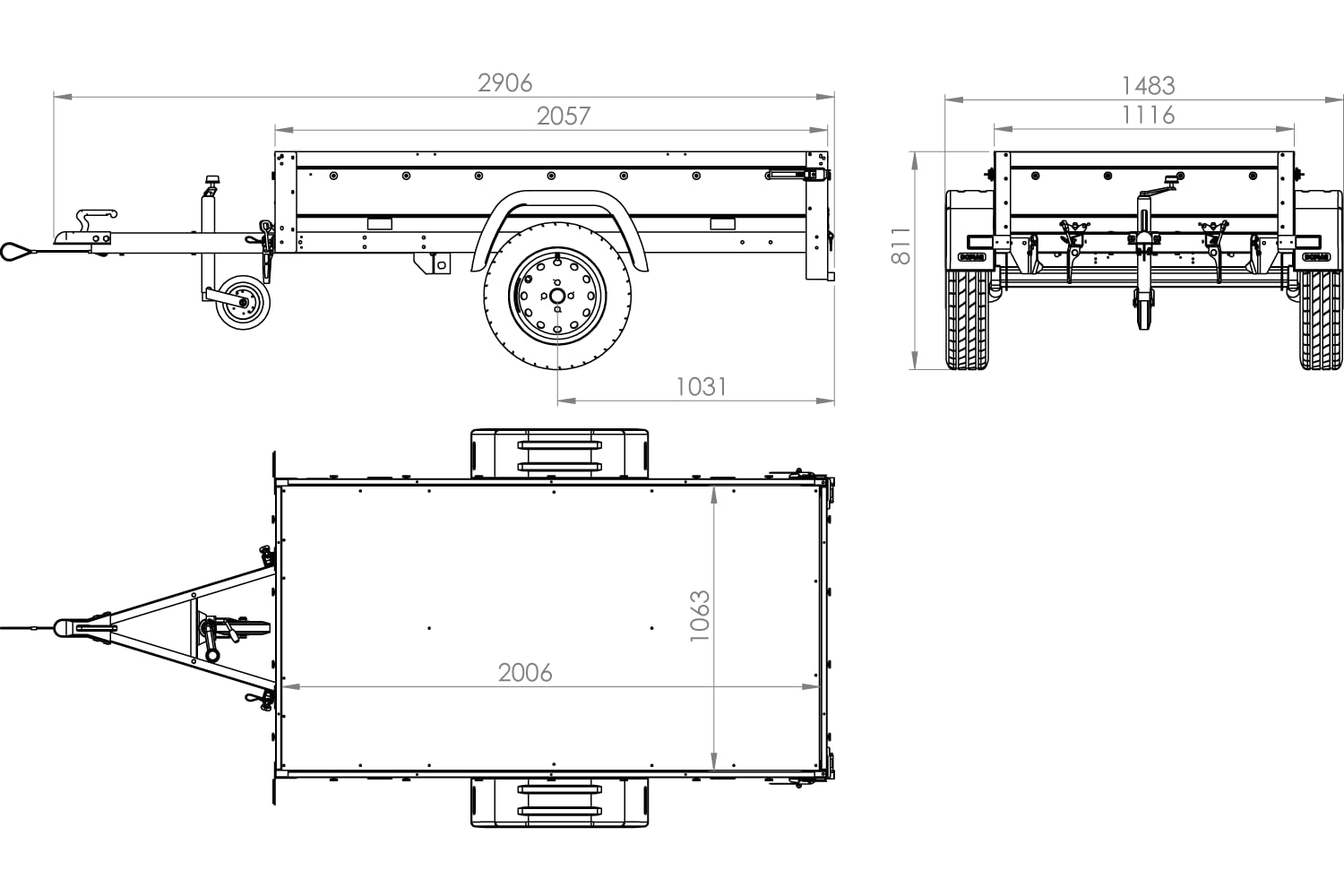 UNITRAILER PKW Anhänger Garden Trailer 200 Kipp, 200x106 cm, Auto Anhänger mit kippbare Deichsel, Hochplane und Stützrad, Anhänger Aufbau aus verzinktem Stahl – Auto Anhänger 750 kg