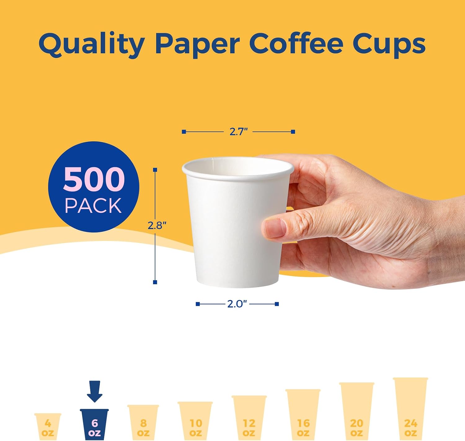 Fit Meal Prep 500 Pack 6 oz Disposable Paper Coffee Cups, Premium White Hot Cups for Hot/Cold Beverage, Durable Thickened Paper Cup Bulk for Party, Office, Bussines, Home, Bistros, Events image 2