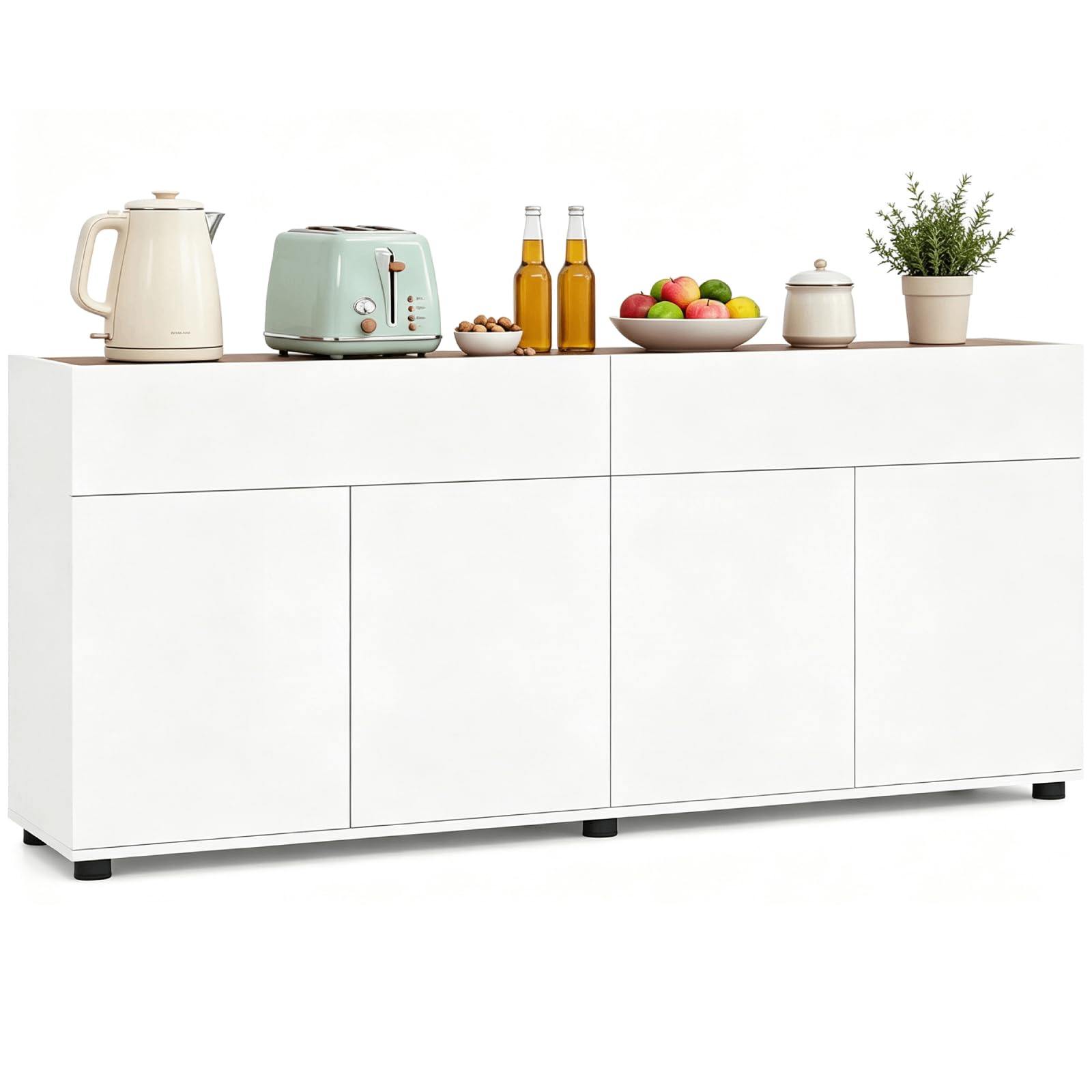 TANGZON 160cm Large Buffet Sideboard, 4 Door Storage Cabinet with 2 Drawers