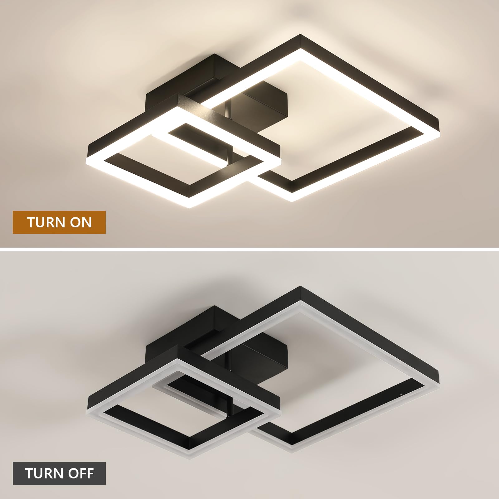 Comely Plafon LED Salonowy, 36W 4050LM Nowoczesna Kwadratowa Akrylowa Lampa Sufitowa, Światło Neutralne 4500K Aluminiowa Oprawa Sufitowa Do Sypialni, Kuchni, Jadalni, Czarny, 52CM