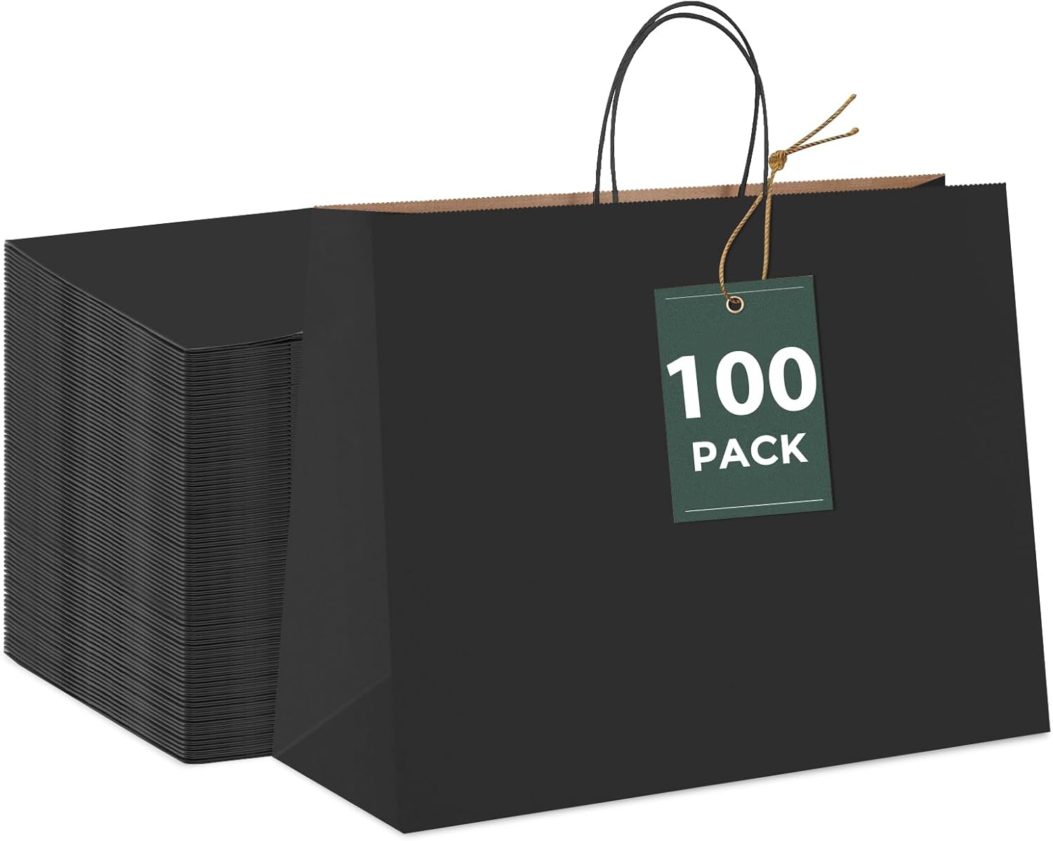 GSSUSA Black Large Gift Bags 16x6x12 100Pcs Sturdy Shopping Bags,Party,Merchandise, Kraft, Retail, Black Paper with Handles