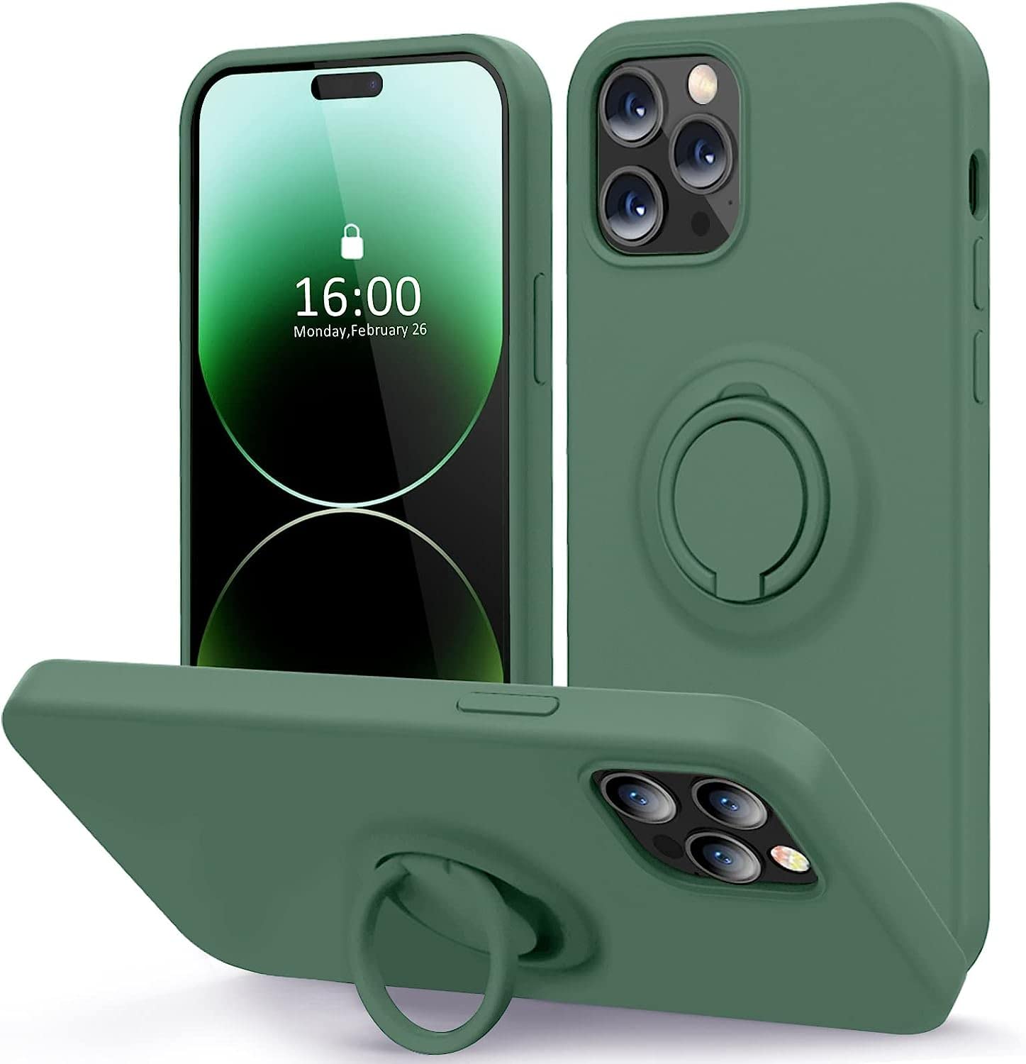 YUXIASAN Designed for iPhone 12 Case, iPhone 12 Pro Case 6.1 inch with Ring Kickstand,Super Soft Microfiber Lining,Anti-Scratch Full-Body Shockproof Protective Case for iPhone 12/12 Pro -Green
