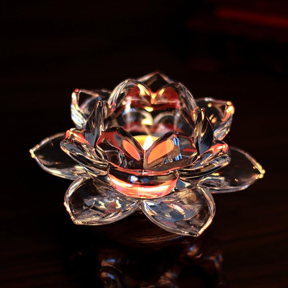 MORDUEDDE Votive Glass Candle Holders Decorative Lotus Tea Light Table Bowl Candle Holders Partylite for Christmas,Wedding,Buddha,Set of 1