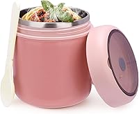 Juome 16oz Pink Kids Insulated Food Jar - Leakproof Stainless Steel Thermo Lunch Box with Spoon for Hot Soups & Cold Snacks