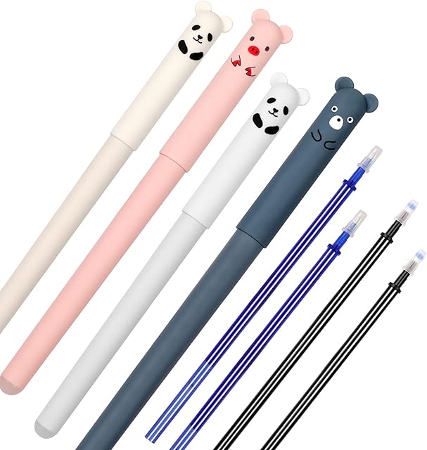 Erasable Pens,Rollerball Pens,4pcs Erasable Gel Pens with 4pcs Refills for Students Kids Adults School Office Supplies (Black & Blue)