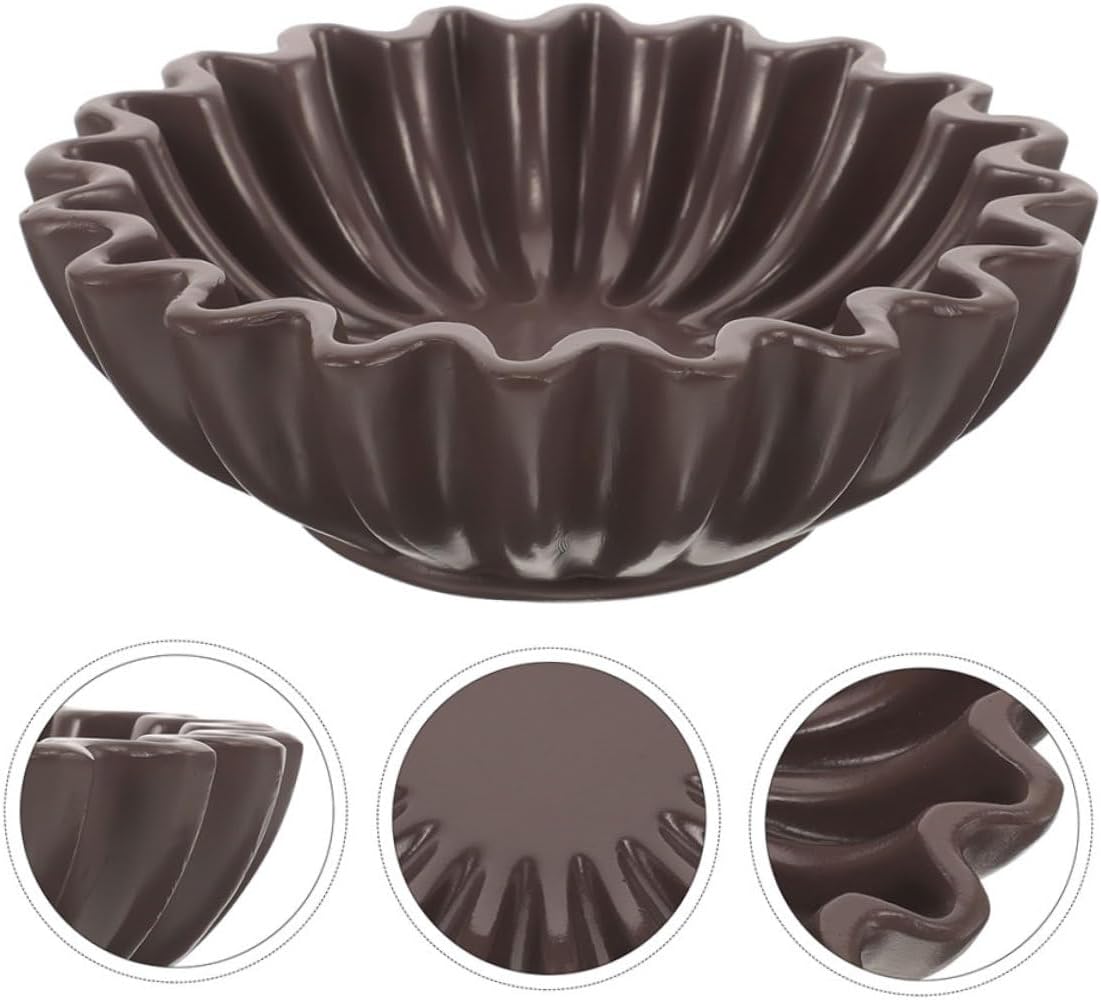 Decorative Black 10-inch Decorative Bowl with Grooved Petal Edge, Jewelry Holder and Candy Dish Organizer for Living Room, Coffee Table, Entryway Key Storage, and Home Décor