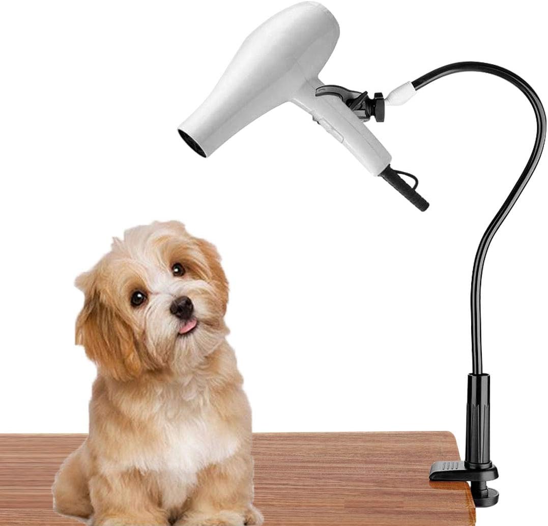 Dog Pet Grooming Table Hair Dryer Stand Holder Hands, Adjustable Flexible Third Arm Hose Tube Holder with Clamp (Black)