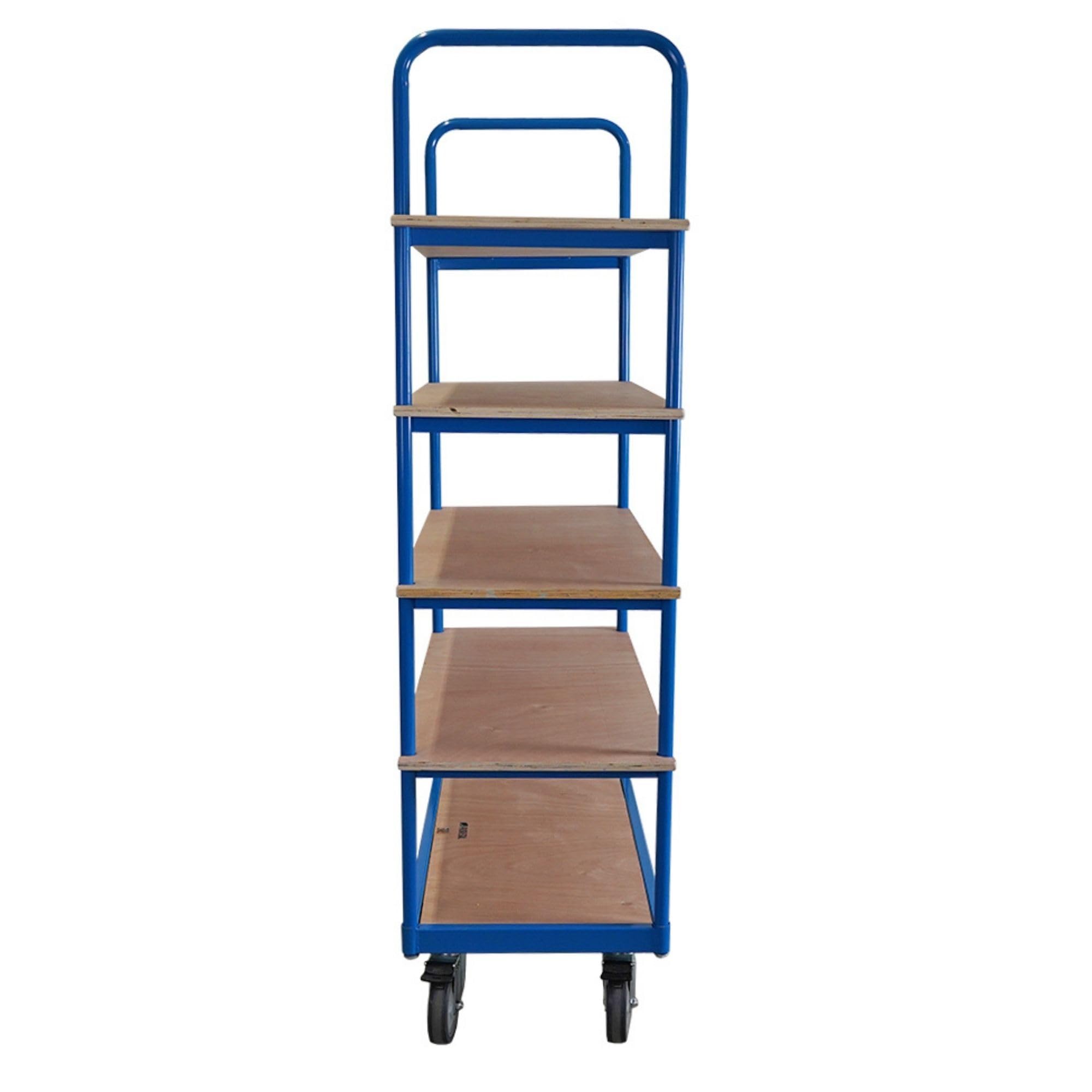 PROREGAL Profi Etagenwagen Kommissionierwagen Kommissionierregal Regalwagen mit 5 Etagen | HxBxT 186x111X50cm | Traglast 400 kg | 2X Lenkrollen mit Feststellbremse & 2X Bockrollen | Lichtblau