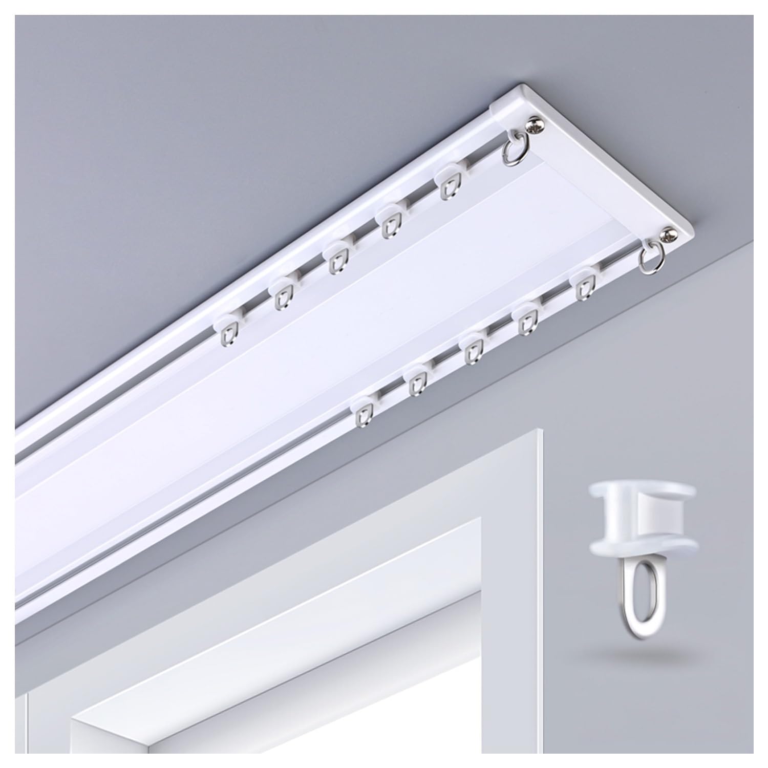 Ultra dünne 6 mm Aluminium-Doppelläufig-Gardinenstange, 390 cm, weiße Deckenschiene für Wohnzimmer und Schlafzimmer, individuelle Längen 190–500 cm, modernes Design, einfache Installation