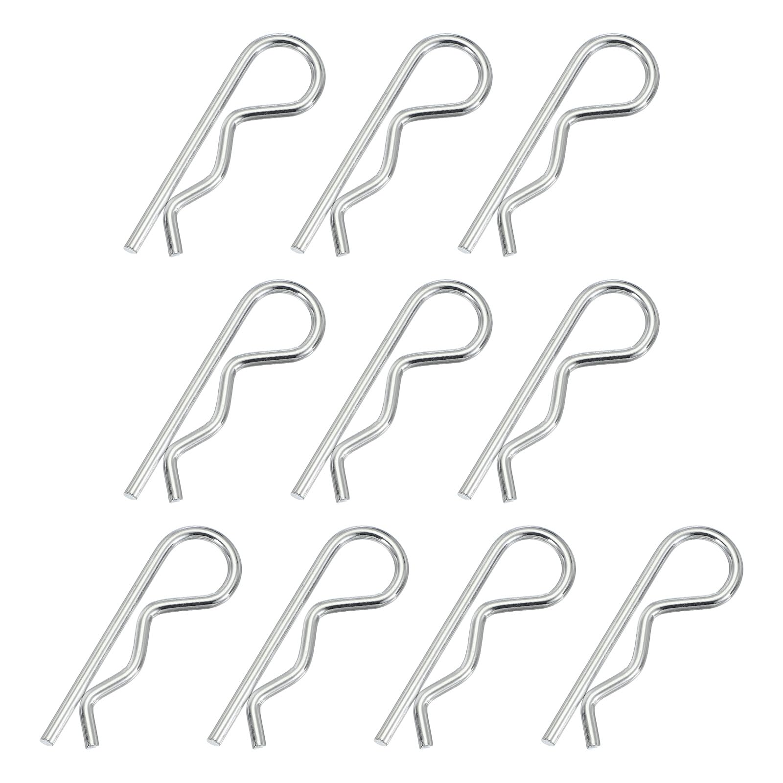 PATIKIL M4x75mm Cotter Pins, 10 Pcs R Clips Spring Retaining Wire Hair Heavy Duty Carbon Steel Hitch Pin Clip for Trailer Locking Lawn Mowers Tractor Carts Truck, Silver