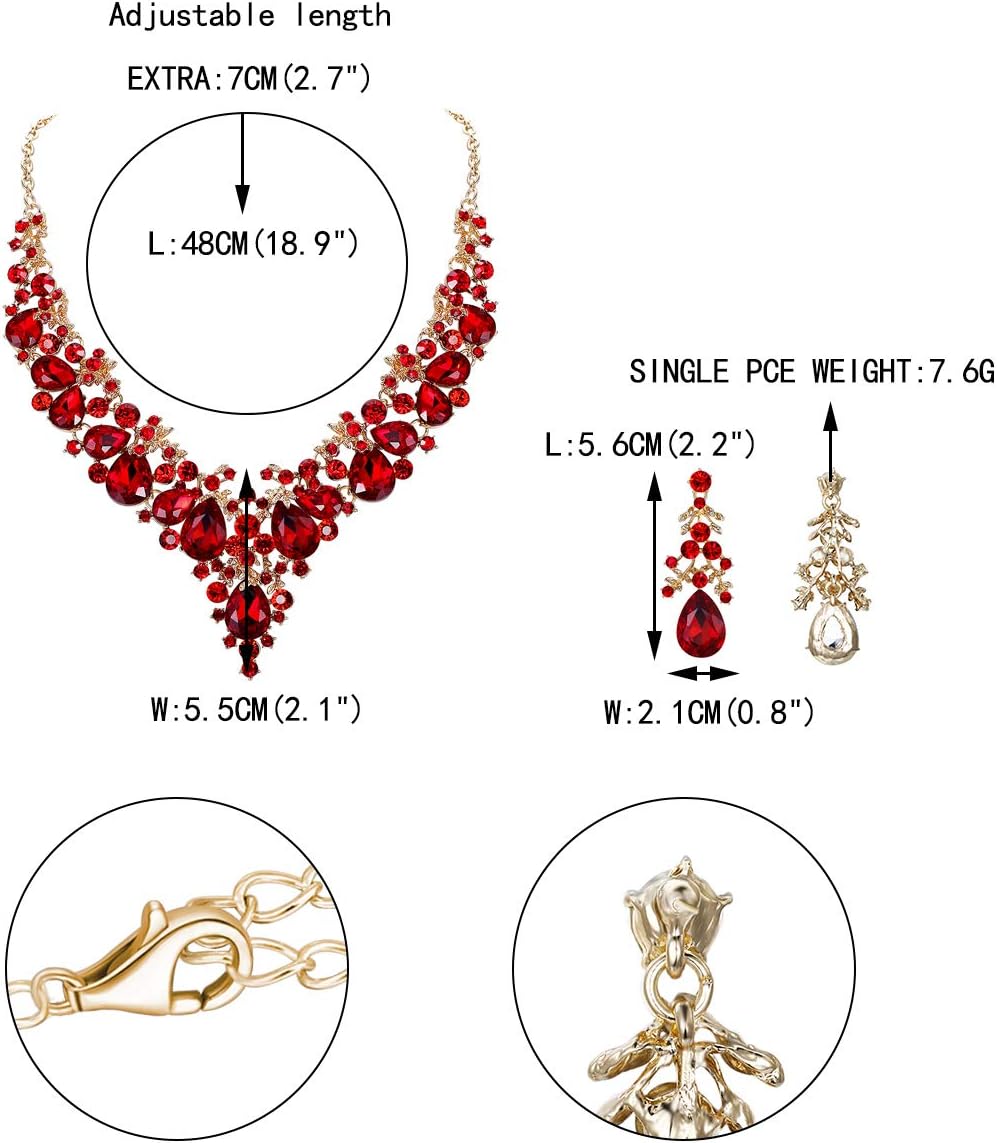 EVER FAITH Women's Crystal Elegant Bridal Floral Cluster Teardrop Statement Necklace Earrings Set - Image 5