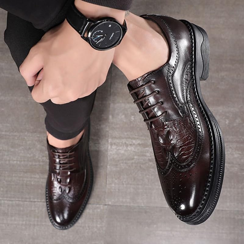Men's Dress Shoes Classic Pattern Leather Business Formal Oxfords for Men Lace Up Wedding Derby Shoes4