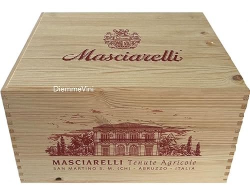 Generico Cassetta in Legno di Pino Masciarelli, Cassa Vuota per 6 Bottiglie da 0,75L, 33,5 x 31 x 22 cm