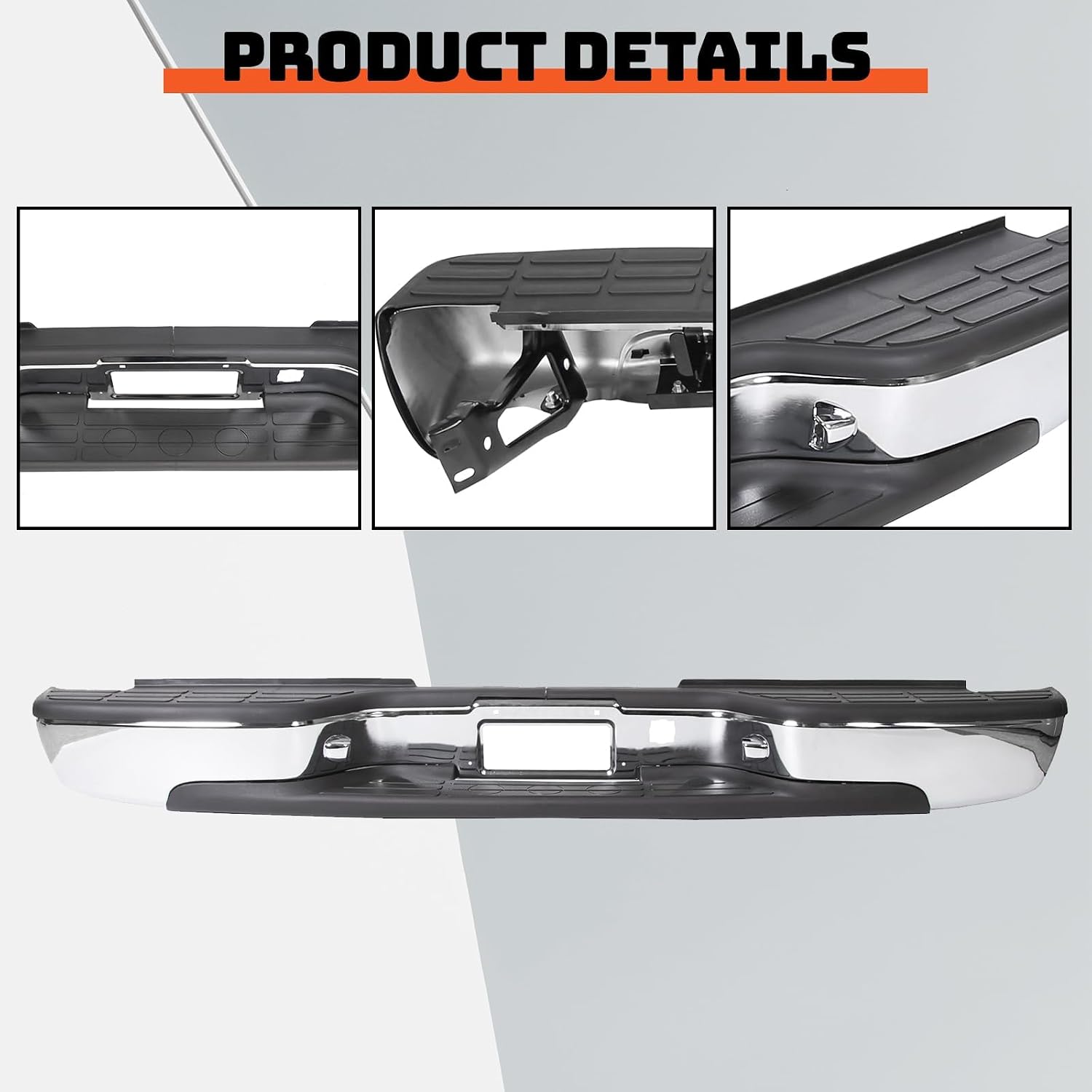 ECOTRIC Rear Step Bumper Bar Chrome Compatible with 1999-2006 Chevy Chevrolet Silverado GMC Sierra 1500 2500 W/Pad & License Plate Lights Replacement for GM1103122 12496085 FLEET SIDE BED ONLY
