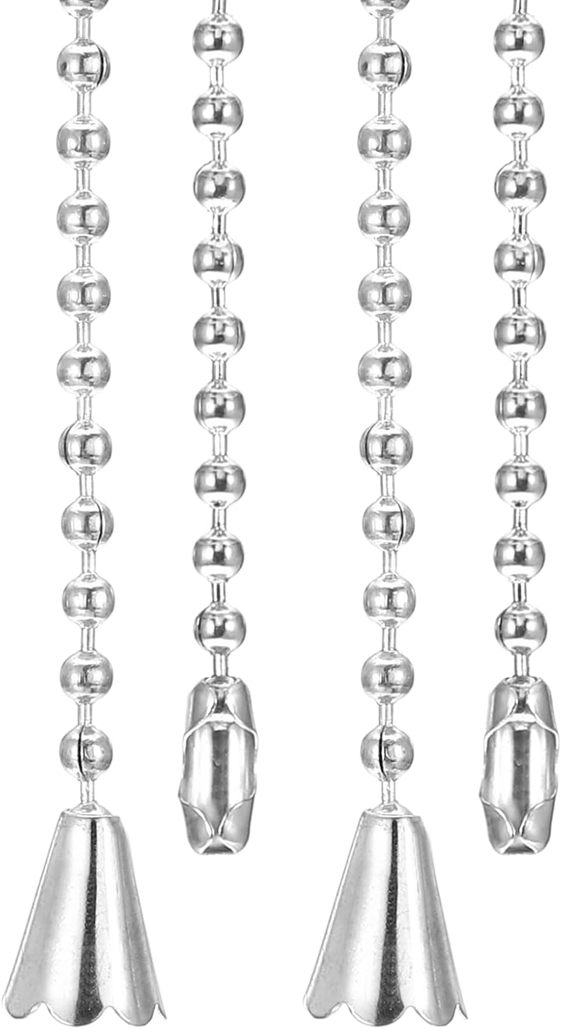 PATIKIL 1M 3.3ft Ceiling Fan Pull Chain, 2 Pcs Beaded Pulls Cord Extender Conical Pendant for Fan Light Chandelier Table Lamp Pulling Switch, Silver Tone
